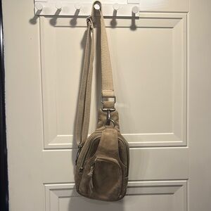 Free People Hudson sling crossbody bag beige suede